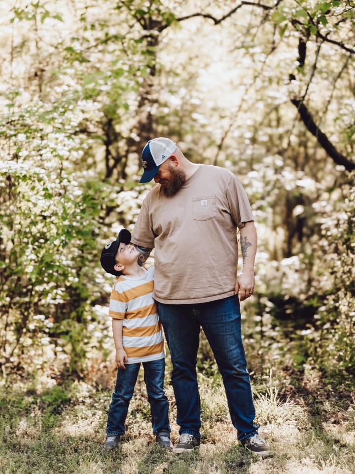 Father and son enjoying a quiet moment outdoors